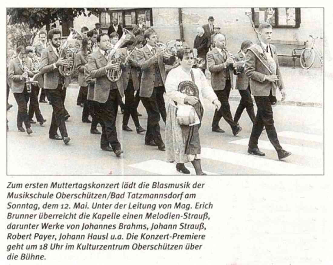 1. Muttertagskonzert der Blasmusik: Ankündigung in der BF vom 8. Juni 1996