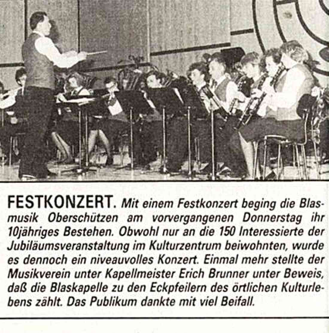 10 Jahre Blasmusik Oberschützen: Bericht in  der BF vom 7. Juni 1989: Festkonzert