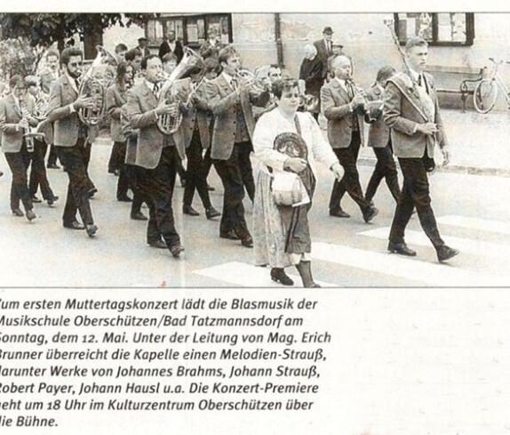 1. Muttertagskonzert der Blasmusik: Ankündigung in der BF vom 8. Juni 1996