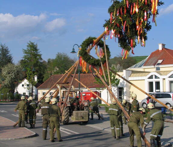 Aufstellen eines Maibaumes durch die Oberschützer Feuerwehr 2005