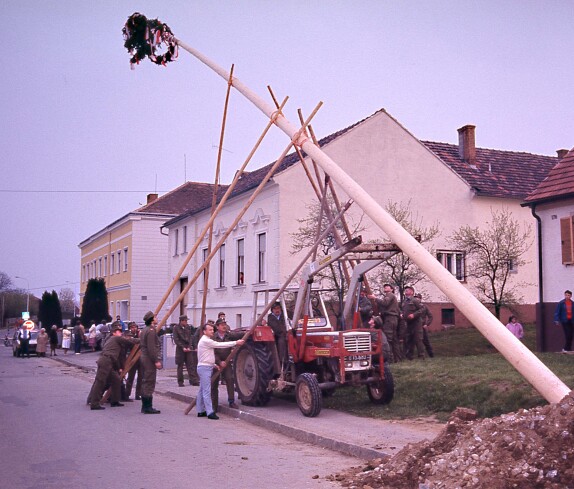 Maibaumaufstellen von der Feuerwehr in Oberschützen